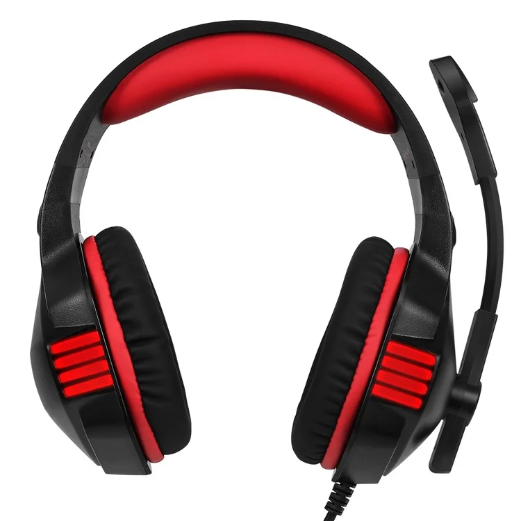 KOTION EACH V-3 Wired Gaming Headset for PS4 / PS5 LED Light Heavy Bass Over-ear Headphone with Adapter Cable - Black+Red