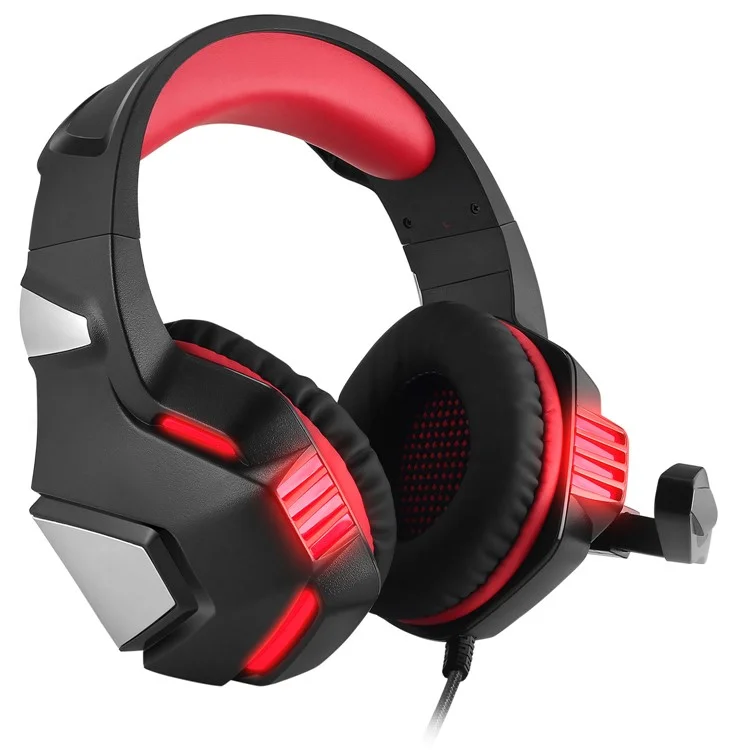 KOTION EACH V-3 Wired Gaming Headset for PS4 / PS5 LED Light Heavy Bass Over-ear Headphone with Adapter Cable - Black+Red