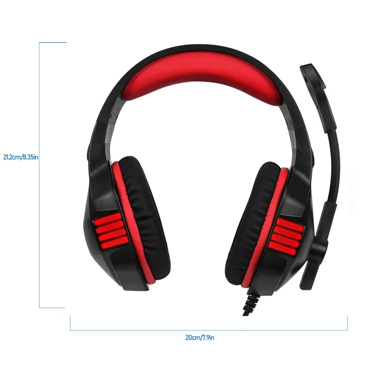 KOTION EACH V-3 Wired Gaming Headset for PS4 / PS5 LED Light Heavy Bass Over-ear Headphone with Adapter Cable - Black+Red