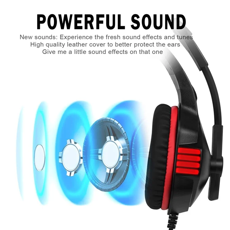 KOTION EACH V-3 Wired Gaming Headset for PS4 / PS5 LED Light Heavy Bass Over-ear Headphone with Adapter Cable - Black+Red