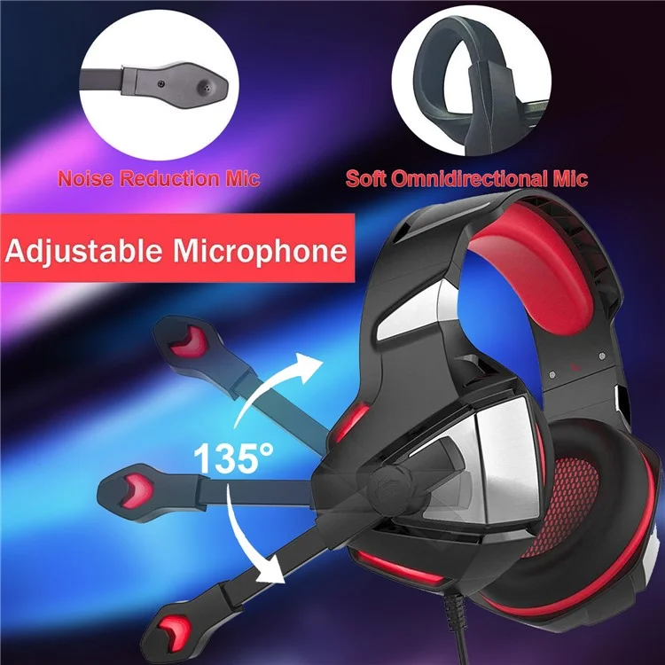 KOTION EACH V-3 Wired Gaming Headset for PS4 / PS5 LED Light Heavy Bass Over-ear Headphone with Adapter Cable - Black+Red
