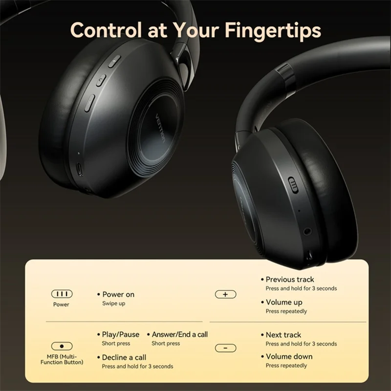 VENTION NBBB0 Soundmate S11 Wireless Headphones BT On-Ear Headset with Microphone for Home / Office