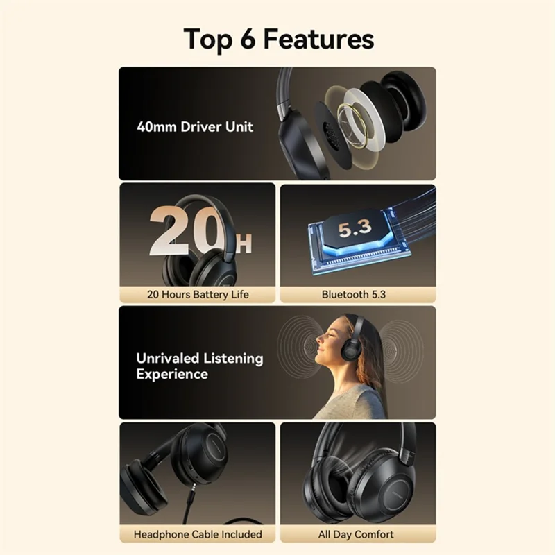 VENTION NBBB0 Soundmate S11 Wireless Headphones BT On-Ear Headset with Microphone for Home / Office
