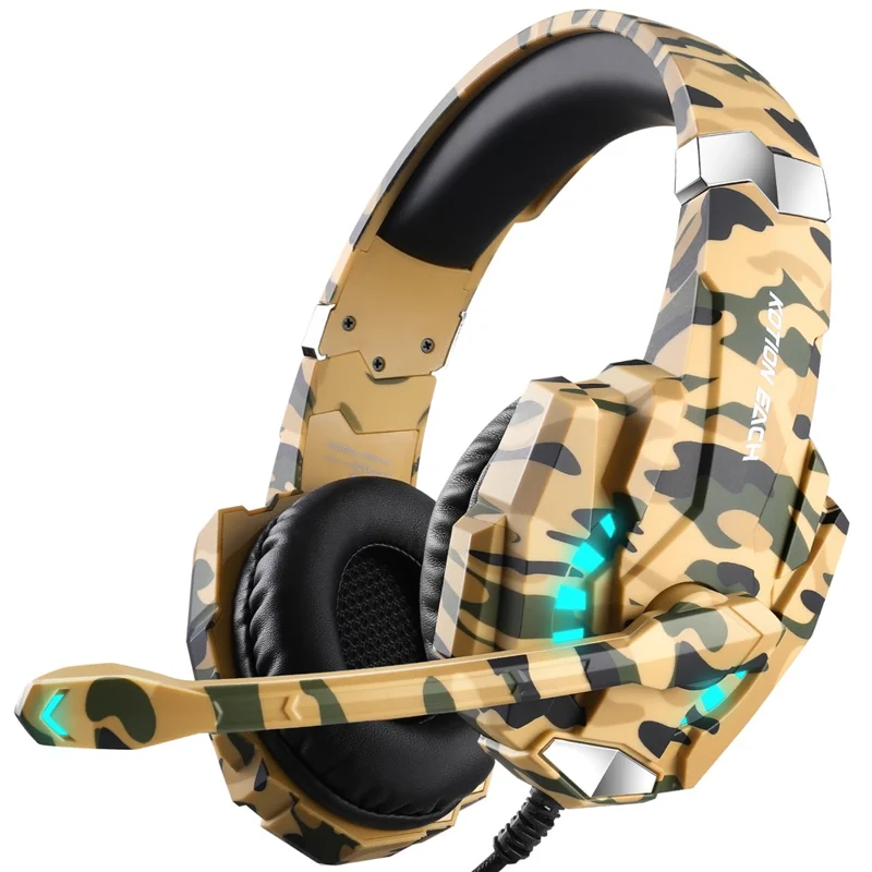 KOTION EACH G9000 Pro Camouflage Pattern Gaming Headset for PC Wired Headphones with Mic and LED Light - Yellow Camouflage