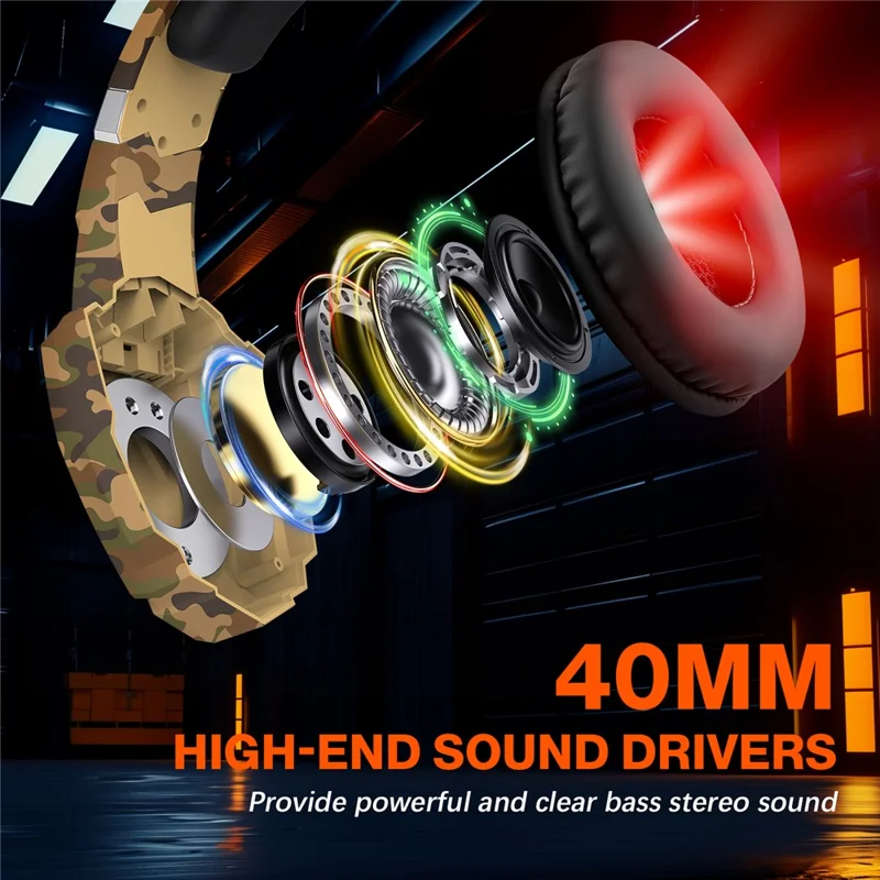 KOTION EACH G9000 Pro Camouflage Pattern Gaming Headset for PC Wired Headphones with Mic and LED Light - Yellow Camouflage