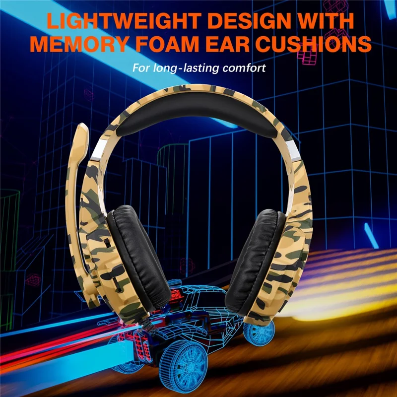 KOTION EACH G9000 Pro Camouflage Pattern Gaming Headset for PC Wired Headphones with Mic and LED Light - Yellow Camouflage