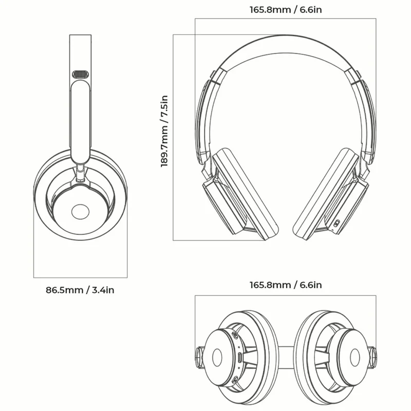 HTC HP06 Wireless Bluetooth-Compatible Headphones ANC Noise Cancelling Low Latency Over-Ear Headset - Black