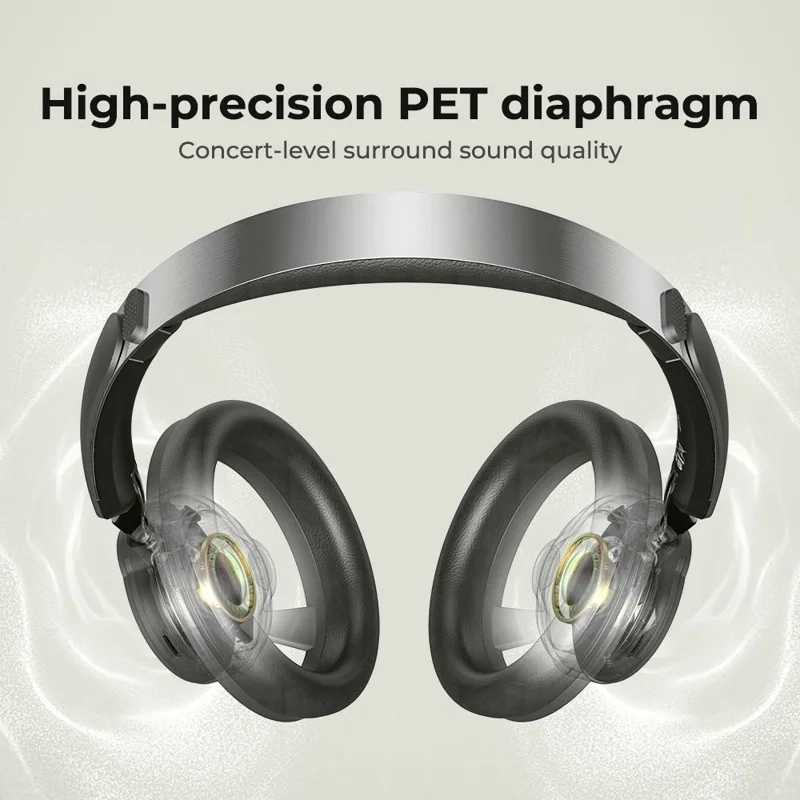 HTC HP06 Wireless Bluetooth-Compatible Headphones ANC Noise Cancelling Low Latency Over-Ear Headset - Black