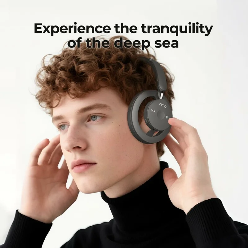 HTC HP06 Wireless Bluetooth-Compatible Headphones ANC Noise Cancelling Low Latency Over-Ear Headset - Black