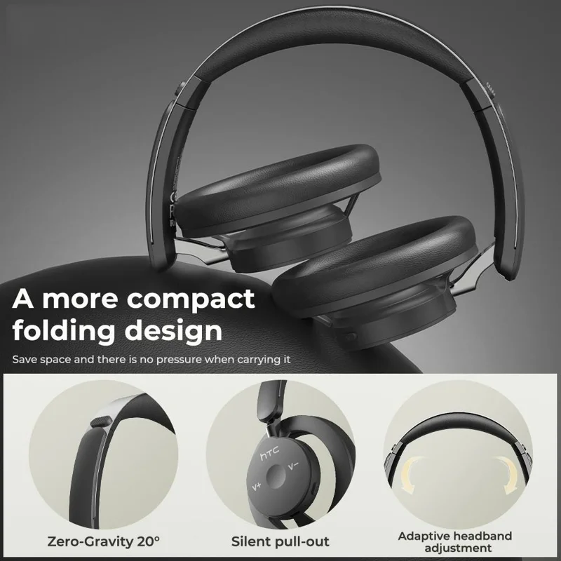 HTC HP06 Wireless Bluetooth-Compatible Headphones ANC Noise Cancelling Low Latency Over-Ear Headset - Black