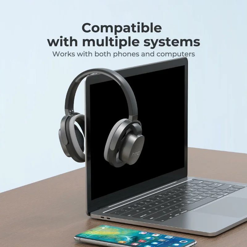 HTC HP07 Bluetooth-kompatibler Kopfhörer mit geringer Latenz Stereo-Kopfhörer für Computer Gaming Musik - Lila