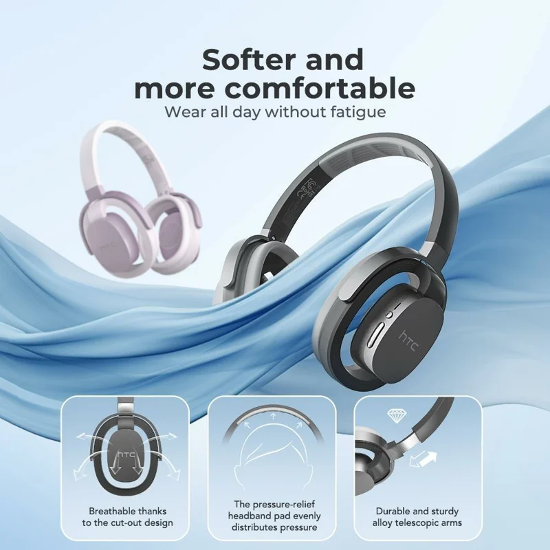 HTC HP07 Bluetooth-kompatibler Kopfhörer mit geringer Latenz Stereo-Kopfhörer für Computer Gaming Musik - Lila