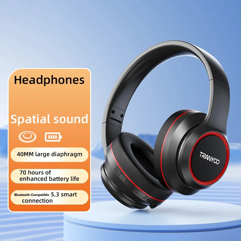 TRANYOO H6 Bluetooth-Compatible Headphones Over Ear 40mm Drivers Foldable Gaming Music Headset