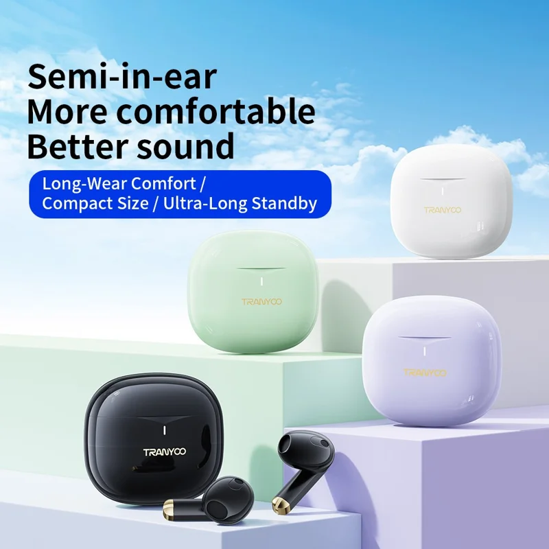 TRANYOO T-M30 Bluetooth-kompatible Kopfhörer Wasserdicht Touch-Steuerung Kabellos Musik Headset - Weiß