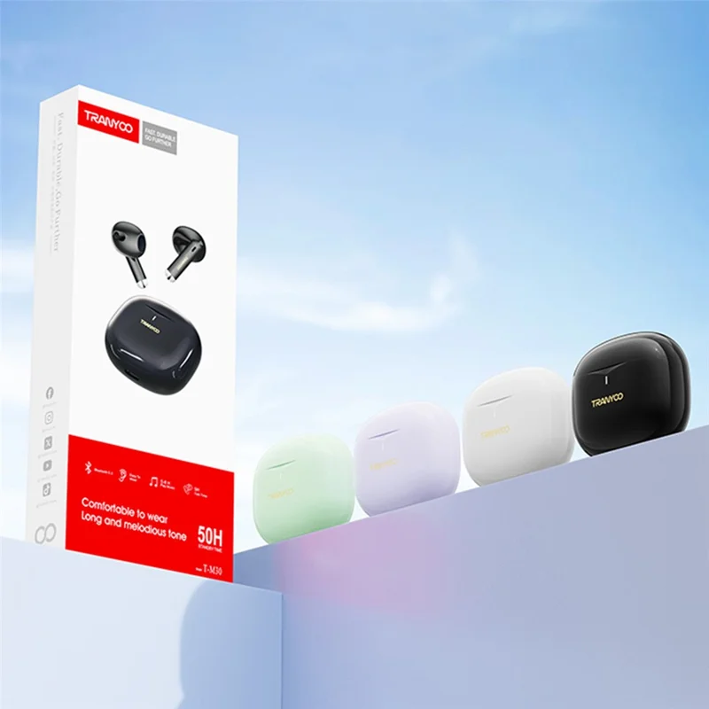 TRANYOO T-M30 Bluetooth-kompatible Kopfhörer Wasserdicht Touch-Steuerung Kabellos Musik Headset - Weiß