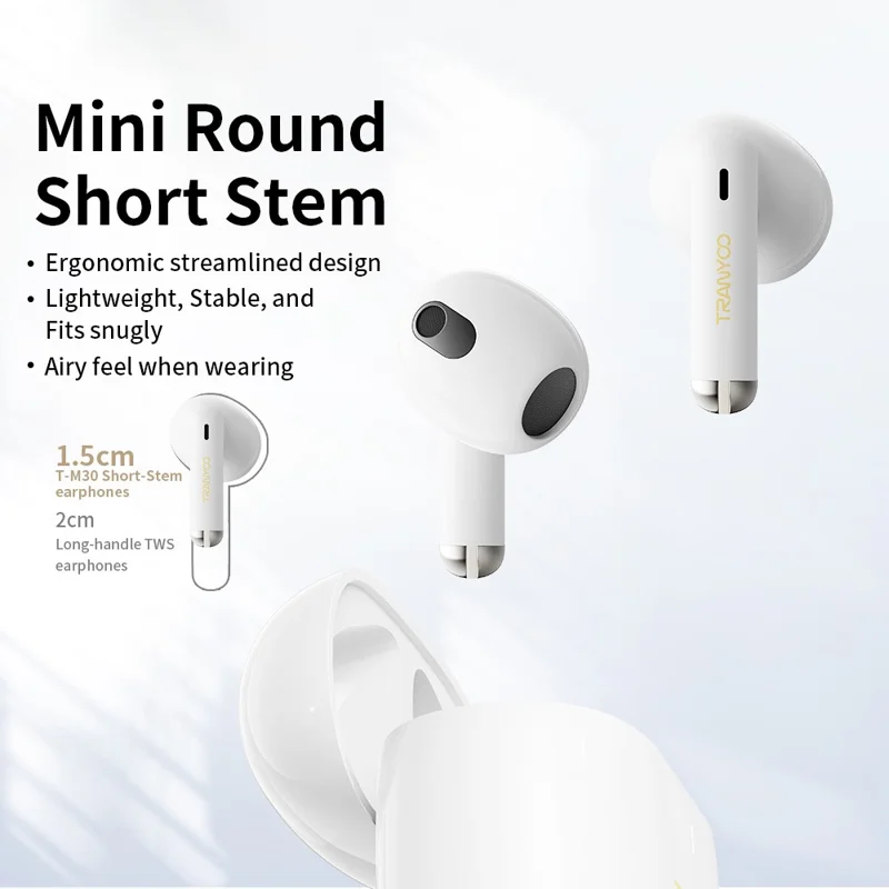 TRANYOO T-M30 Bluetooth-kompatible Kopfhörer Wasserdicht Touch-Steuerung Kabellos Musik Headset - Weiß
