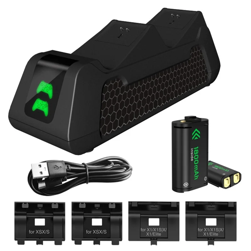 Charging Dock for Xbox Series X / S  /  Xbox One S / X  /  Xbox Elite Dual Controller Charger Station with Battery Back Cover - Black