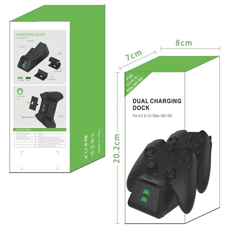 Charging Dock for Xbox Series X / S  /  Xbox One S / X  /  Xbox Elite Dual Controller Charger Station with Battery Back Cover - Black