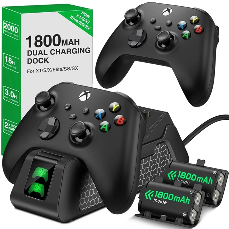 Charging Dock for Xbox Series X / S  /  Xbox One S / X  /  Xbox Elite Dual Controller Charger Station with Battery Back Cover - Black