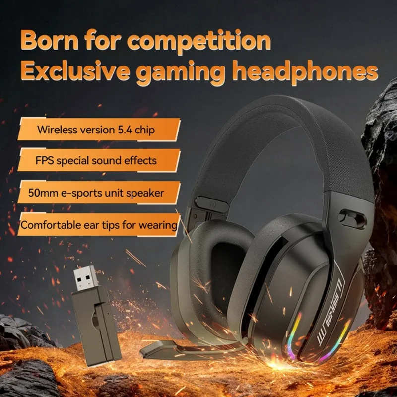GT100 2.4G / Bluetooth-Compatible / Wired Gaming Headset RGB Light E-Sports Music Over-ear Headphone