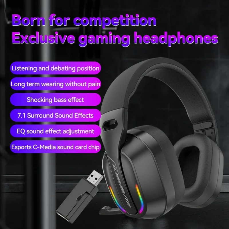 GT100 2.4G / Bluetooth-Compatible / Wired Gaming Headset RGB Light E-Sports Music Over-ear Headphone