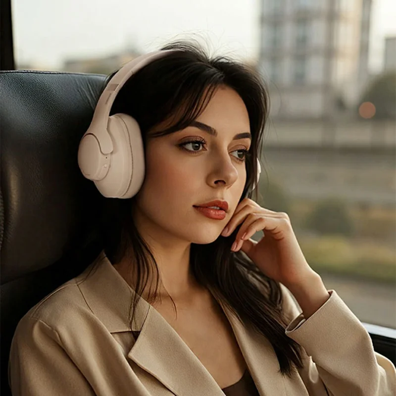 Bt048NC Over-Ear Wireless Headphone ANC Noise Cancelling Bluetooth-Compatible Music Headset - Dark Brown