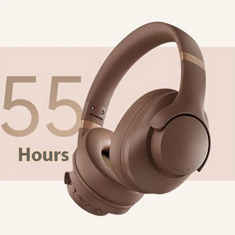 Bt048NC Over-Ear Wireless Headphone ANC Noise Cancelling Bluetooth-Compatible Music Headset - Dark Brown