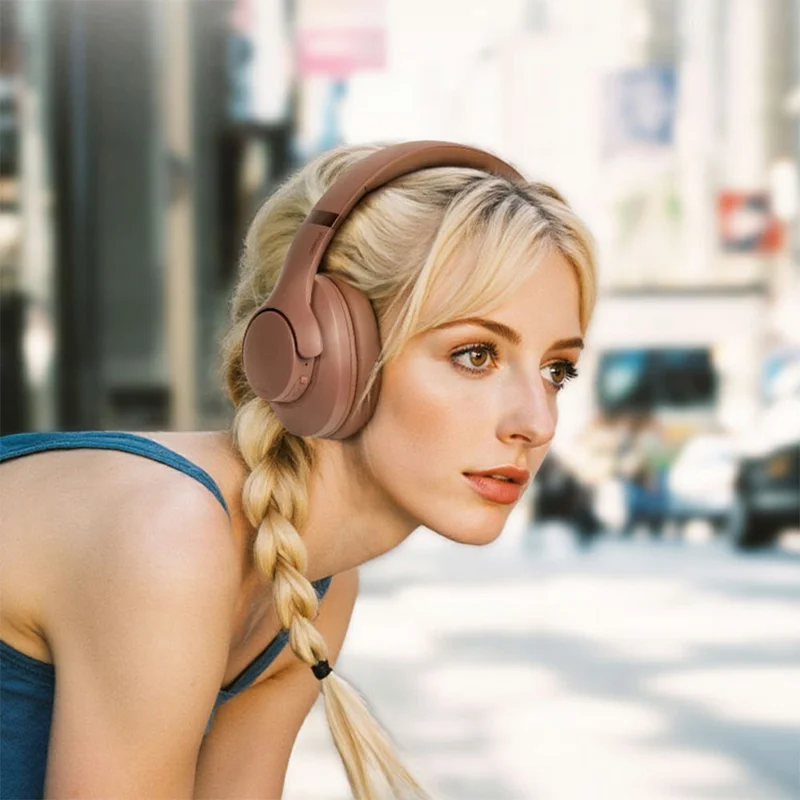 Bt048NC Over-Ear Wireless Headphone ANC Noise Cancelling Bluetooth-Compatible Music Headset - Dark Brown