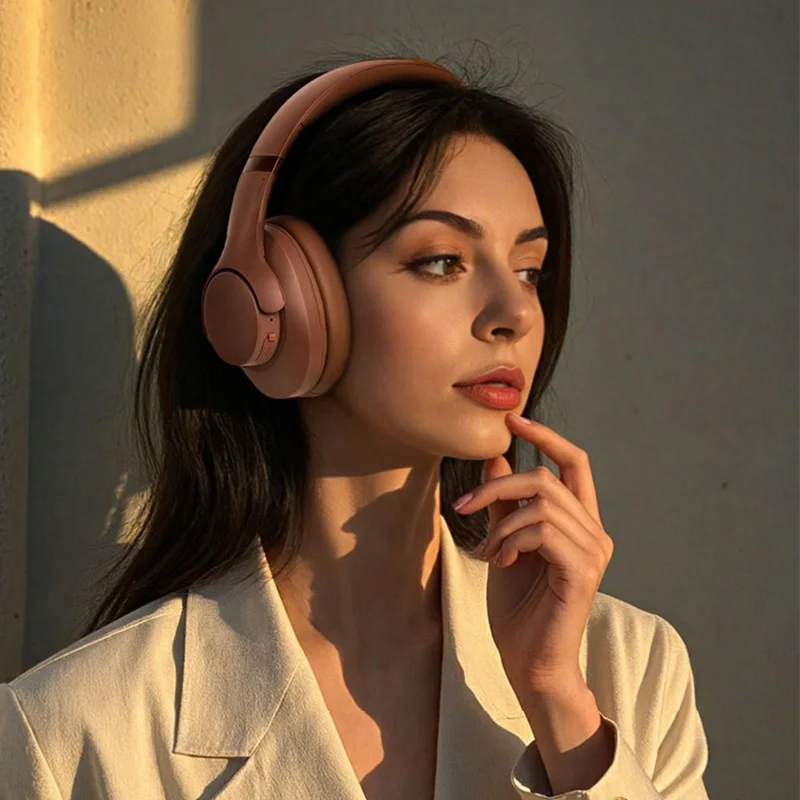 Bt048NC Over-Ear Wireless Headphone ANC Noise Cancelling Bluetooth-Compatible Music Headset - Dark Brown