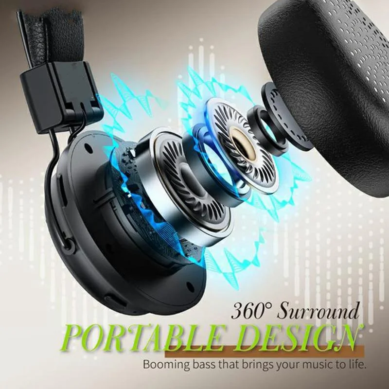 FUNK High Fidelity ANC Bluetooth-Compatible Headphone Surround Sound Headset with AAC Codec and Microphone - Black