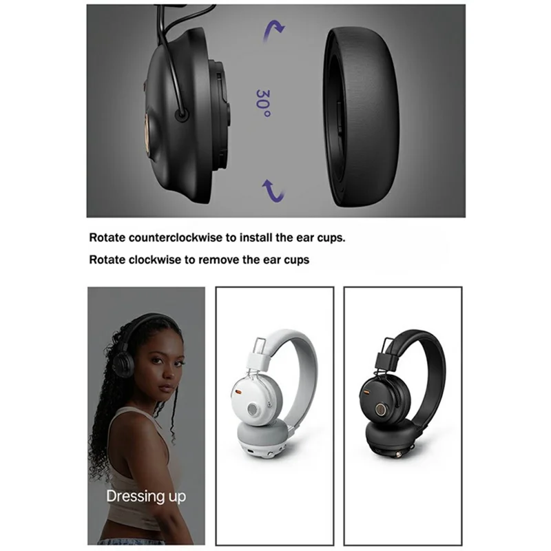 FUNK High Fidelity ANC Bluetooth-Compatible Headphone Surround Sound Headset with AAC Codec and Microphone - White