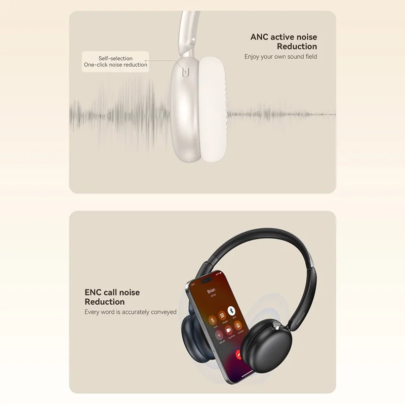 Casque sans fil F4 avec réduction de bruit ANC et ENC, Bluetooth, Hi-Fi stéréo - Argent