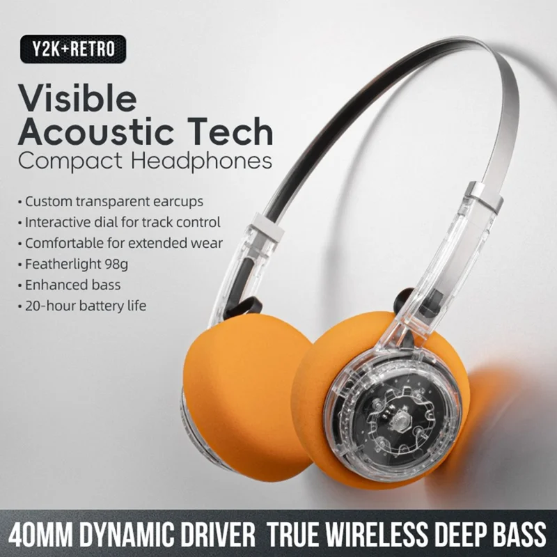 LC6300 Wireless Bluetooth-Compatible Headphone Retro HIFI Stereo Deep Bass DJ Music Headset - Transparent