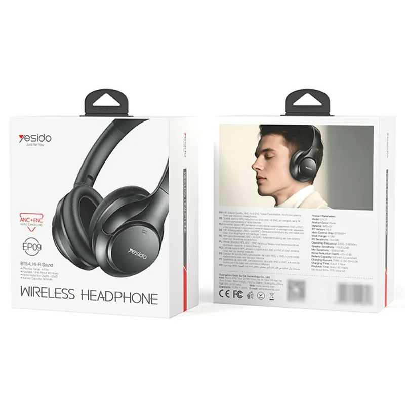 YESIDO EP09 HiFi Sound Wireless Headphones ANC + ENC Noise Cancellation Bluetooth-compatible Headset