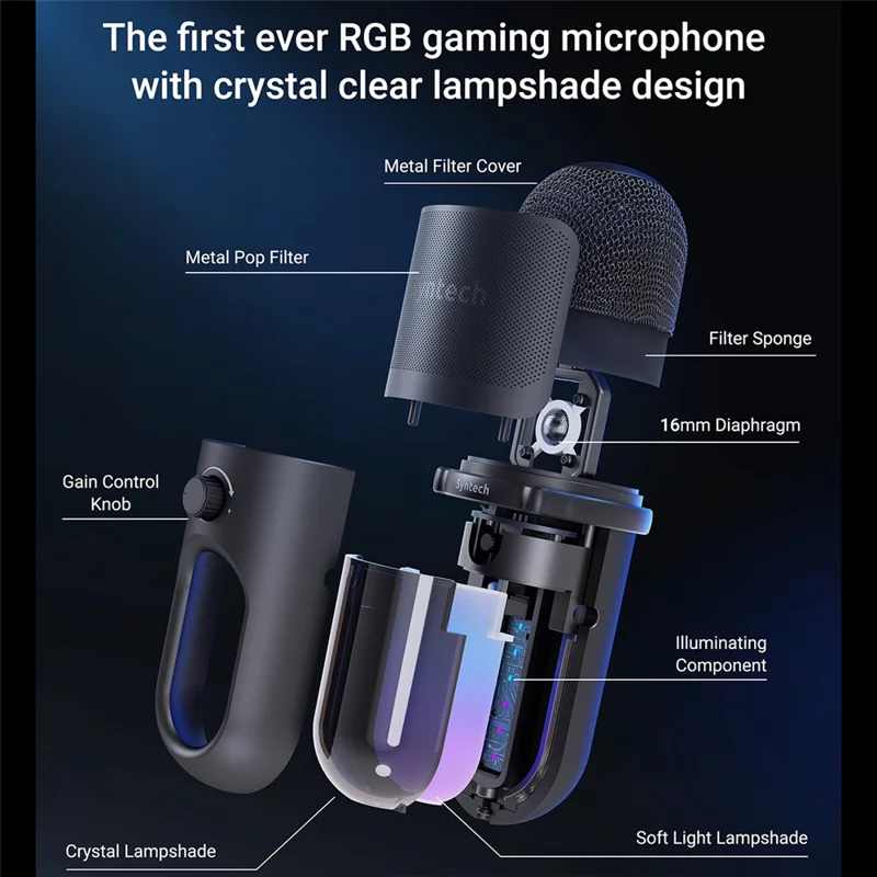 SYNTECH M100 RGB-kondensatormikrofon för gaming HiFi-inspelning Studionivå ljudmikrofon för gaming / direktsändning