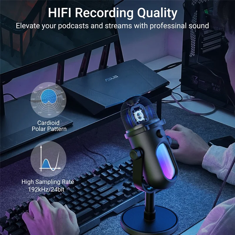 SYNTECH M100 RGB-kondensatormikrofon för gaming HiFi-inspelning Studionivå ljudmikrofon för gaming / direktsändning