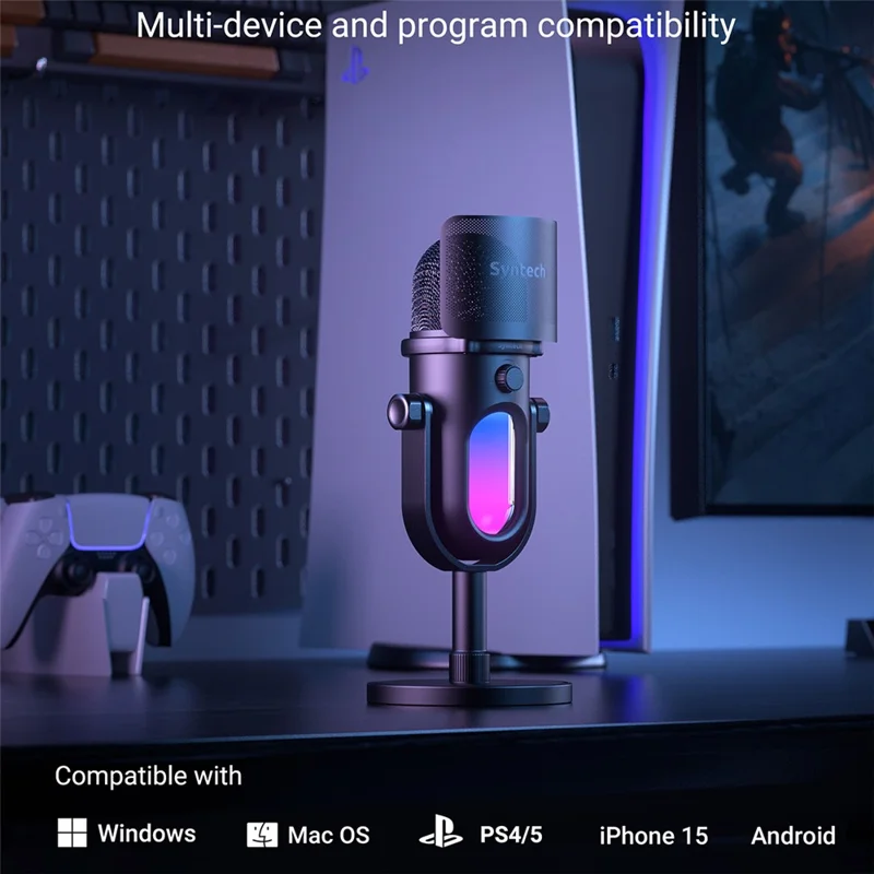 SYNTECH M100 RGB-kondensatormikrofon för gaming HiFi-inspelning Studionivå ljudmikrofon för gaming / direktsändning
