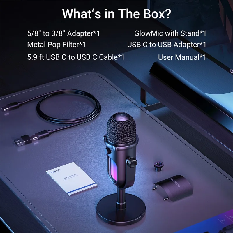 SYNTECH M100 RGB-kondensatormikrofon för gaming HiFi-inspelning Studionivå ljudmikrofon för gaming / direktsändning