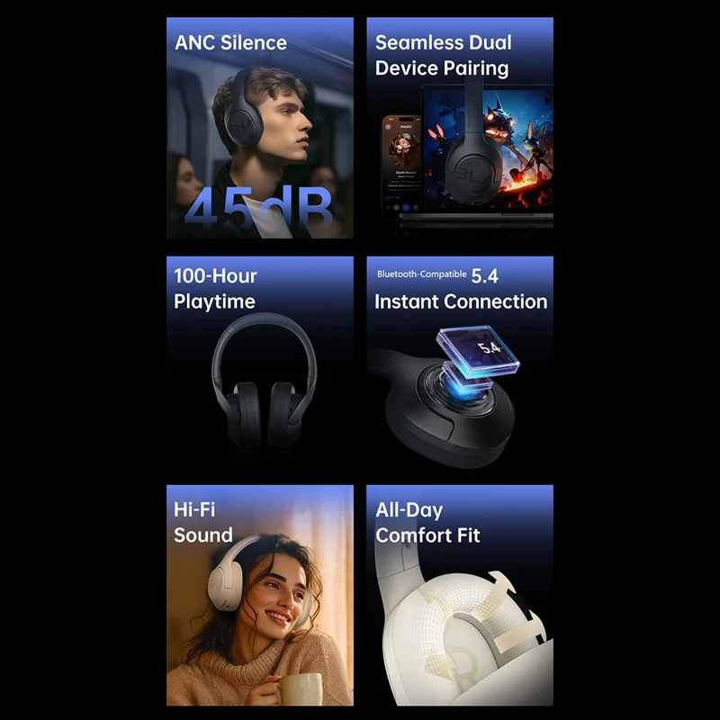 BLACK SHARK V2 Cuffie Bluetooth a bassa latenza compatibili Cuffie wireless Over Ear con cancellazione del rumore ANC - Nero