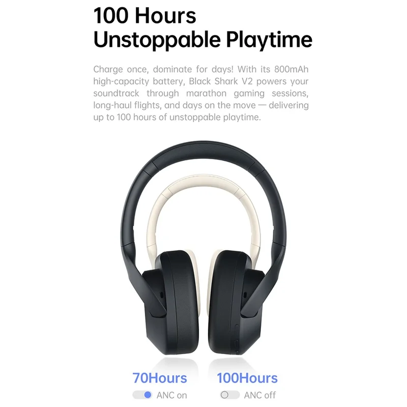 BLACK SHARK V2 Cuffie Bluetooth a bassa latenza compatibili Cuffie wireless Over Ear con cancellazione del rumore ANC - Nero