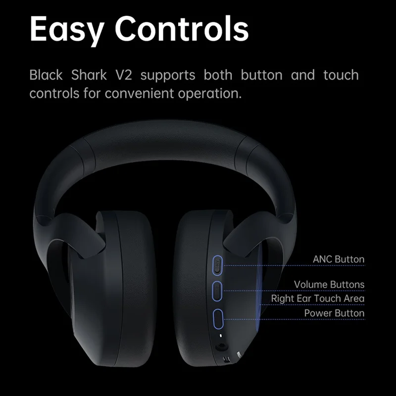 BLACK SHARK V2 Cuffie Bluetooth a bassa latenza compatibili Cuffie wireless Over Ear con cancellazione del rumore ANC - Nero