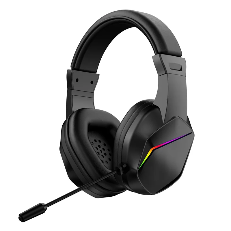 OY733 Over-Ear Bluetooth-Compatible Gaming Headset Low Latency Esports Headphones with External Microphone and LED Lighting - Black