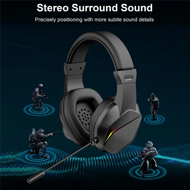 OY733 Over-Ear Bluetooth-Compatible Gaming Headset Low Latency Esports Headphones with External Microphone and LED Lighting - Black