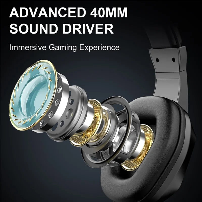 OY733 Over-Ear Bluetooth-Compatible Gaming Headset Low Latency Esports Headphones with External Microphone and LED Lighting - Black