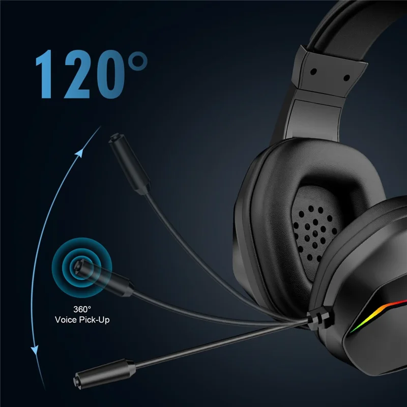 OY733 Over-Ear Bluetooth-Compatible Gaming Headset Low Latency Esports Headphones with External Microphone and LED Lighting - Black