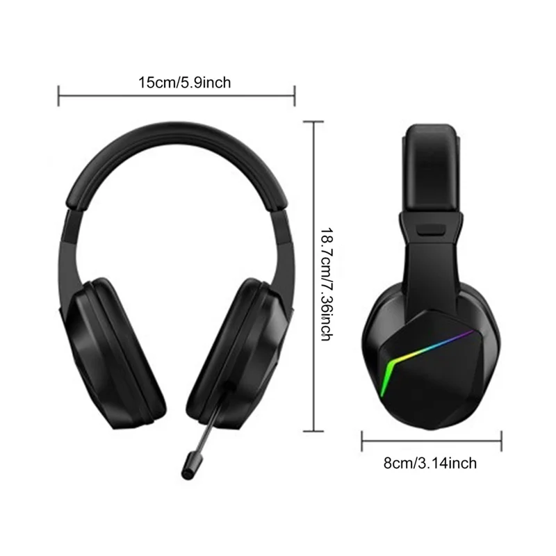 OY733 Over-Ear Bluetooth-Compatible Gaming Headset Low Latency Esports Headphones with External Microphone and LED Lighting - Black
