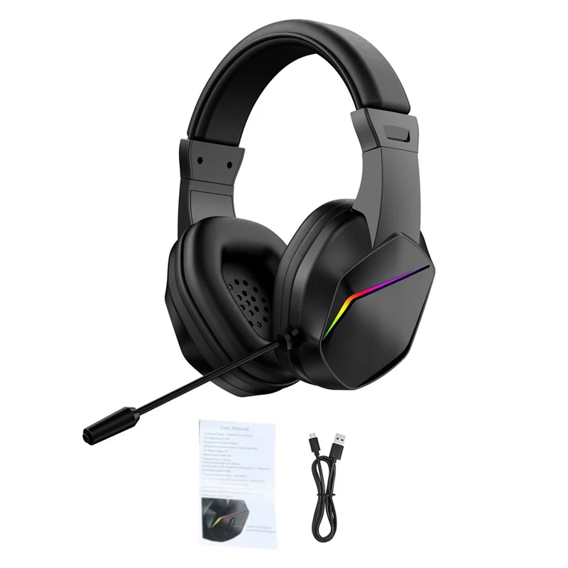 OY733 Over-Ear Bluetooth-Compatible Gaming Headset Low Latency Esports Headphones with External Microphone and LED Lighting - Black