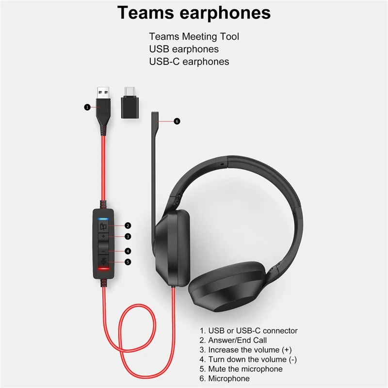 OY832 USB Wired Ear Hook Headset ENC Dual Microphone Noise Canceling Headphones for Team Meetings