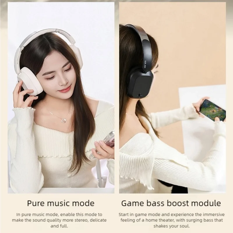 SALAR BM709 Wireless Headphones Bluetooth-Compatible 5.3 Gaming Headset with Mic  /  Dual EQ Modes - Beige