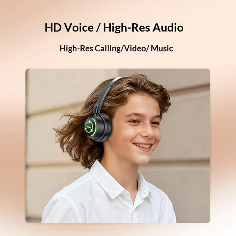 YESIDO EP15 Bezprzewodowe Słuchawki dla Dzieci, Bluetooth, Nauszne Słuchawki z Kolorowymi Efektami Świecących LED - Czarny